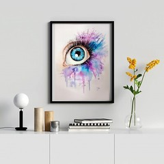 Original watercolor 11×16 inc. Sight. Blue eye and paint streaks