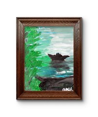 Boat In Stillness Quiet Passage Original Expressionism Acrylic Abstract Canvas