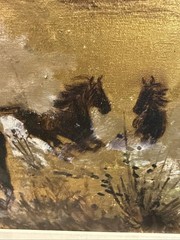 31×28” Large Signed Real Oil On Canvas Painting Wild Horses Stallion Equine
