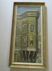 LARGE OIL PAINTING KITTY CAT KITTINGER URBAN SAN FRANCSICO REGIONALISM HISTORIC