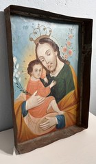 19th Century Retablo Antique Mexican Oil on Tin Painting Joseph Christ 14.5×10.5