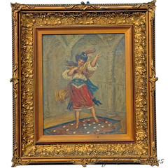 Antique masters oil painting victorian French ornate rococo frame dancing lady