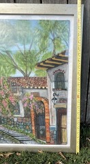 Vintage Original Oil Painting Spanish Village Signed LOPES Framed 28×38”