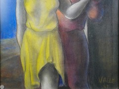 Vintage Framed Original Modernist Pastel Painting „Couple in Harmony“ By Valle