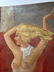 MID CENTURY PAINTING NUDE WOMAN WOMEN FEMALE MODEL VINTAGE EXPRESSIONIST LARGE