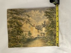 antique original watercolor Architecture Grain Mill River 10” x 7 1/2” Unsigned