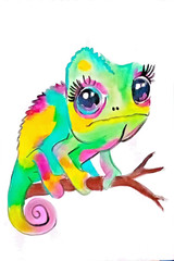 Keetah Original Art, Colorful Cameleon: A3 16.5 X 11.7“ Acrylic on canvas, sign