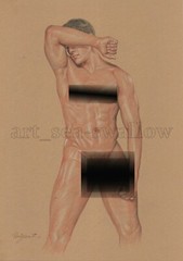 Original drawing A4 Art Colored Pencil painting male model on kraft paper 032