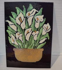 Vintage Sara McGraw Enamel on Copper Plaque Painting Calla Lilies Flower
