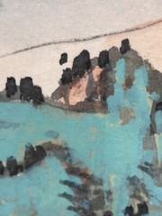 Qing Xi River Gorge Painting On Silk Double Matted Framed Japanese Art
