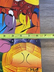 VTG Caribbean Vertical Painting Art Colorful Female Figures Haitian Signed 30″ T