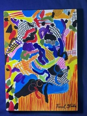 frank stella oil painting on canvas , vtg stamped signed