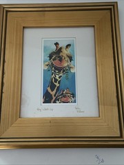 “ Hey! What’s Up” Two Giraffes Portrait by Erin Nelson. Gold Framed 15×13” EUC