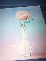 Original Watercolor By Peg Humphreys, Hydrangea in Intricate Vase 11″x 13 1/2″