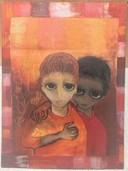 Vintage MARGARET KEANE ROBERT DICKERSON school BIG EYED Boys Modern OIL PAINTING