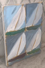 OOC Sailboats Collage Canvas Modern 8”X10” Blue White Green Brown Yellow Stormy