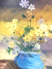 Nguyen Tran Vietnam Nice flowers gouache painting orig 10 x 30 in