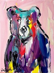 Aleph Hand Painted Animal Bear 9×12 Acrylic Painting Textured Wall Art Canvas