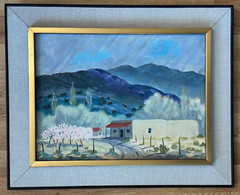 FRANCES DENNIS 1960 ORIGINAL VINTAGE OIL PAINTING BOARD APRIL SHOWERS 17″ X 21″