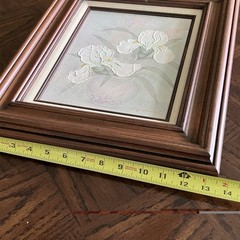 Vintage Floral Oil Painting MCM Framed Canvas Art Signed White Iris Textured