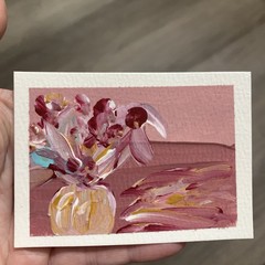 ACEO Original Impressionism Still Life Flowers in the Vase in Acrylic