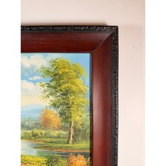 Framed Landscape Oil Painting Autumn Trees River Scenic Art Home Decor