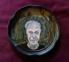 DENNIS COOPER, Jam Jar Lid Portrait, Literary, Outsider Folk Art by PETER ORR