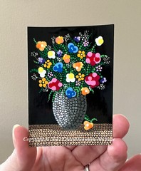 Original Flowers in a Vase Dot Art ACEO by Cheryl Garman-Andrade.