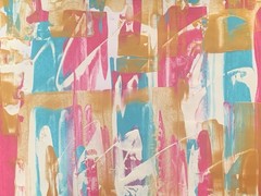 9×12 Painting Original Art Abstract Expressionism Pink Teal Gold Wall Decor OOAK