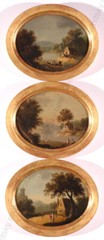 Manner of William Payne (1760-1830) „Landscapes“ three oil miniatures, 18th c(m)