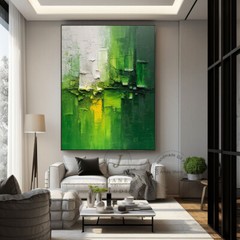 Minimalist Handmade Green And White Thick Abstract Oil Painting On Canvas Decor