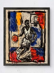 Original Street Basketball Player Expressionist 11×14 Acrylic Canvas Painting