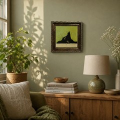 ORIGINAL Oil Painting Black Cat Handmade Pets Miniature Contemporary Wall Art
