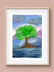 A Lone Tree Colorful Abstract Impressionist Original Watercolor 5×7 Signed