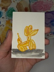 ACEO Original Watercolor Painting 2.5×3.5in -Orange Balloon Dog – Mini Art