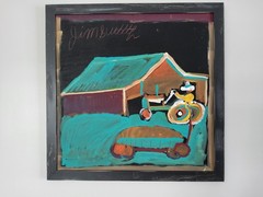 Jimmy Lee Sudduth Folk Art Landscape Painting of Tractor and Barn