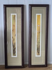 MCM Pair of Watercolor & Pen Artwork Flowers Signed Misko, Artist Vera Willis