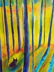 Landscape Trees Cat Painting Original Collectible Forest Art Samantha McLean