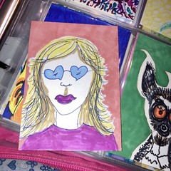 Original Person art card, ACEO, dorisann1022 markers Lady In Sunglasses Hearts
