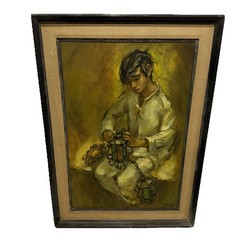 1950s Famed Artist GEORGE MICHAUD Signed Original Oil onCanvas Framed 3’9”x32.5”