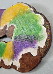 King cake original art, Acrylic paint on wood cutout 14in x 8in Cajun artist