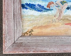 American Florida Beach Day Art Umbrella Waves Woman Nautical Decor Painting