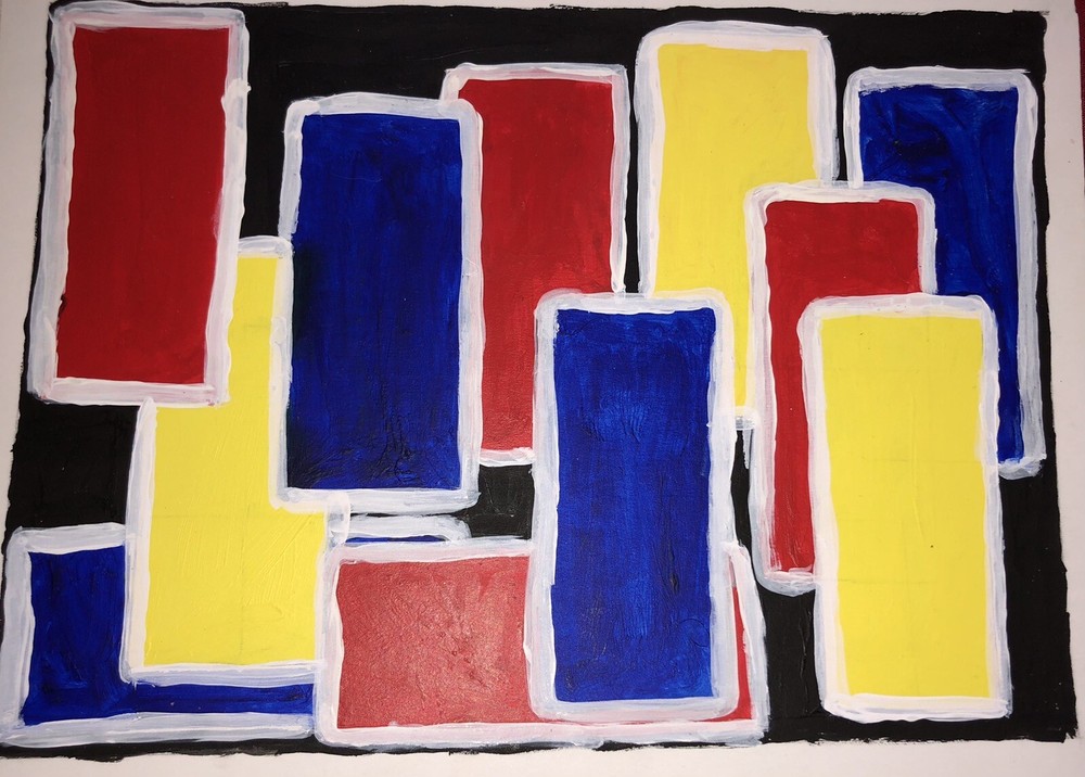 Original OOAK Acrylic Painting On Art Board- Red, Blue, Yellow, Black And White