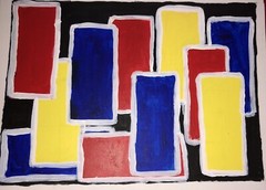 Original OOAK Acrylic Painting On Art Board- Red, Blue, Yellow, Black And White