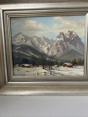 Lot Of 2 Vtg Signed M. Sammet Oil on Canvas Paintings Grainau Germany Zugspitze