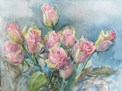 Original Watercolour, Roses “Pink Athena”, 31-24cm, Watercolour Paints, Watercolour Paper.