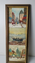 Cityscape Seascape Signed Scene Oil Ceramic Art Tile Triptych 3 Artists Vtg