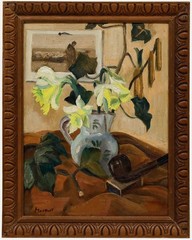 Maurice Mourlot (1906-1983) – 20th Century Oil, Daffodils and Pipe