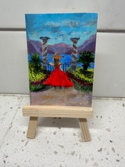 Aceo Italian the Stillness of Como Woman On Vacation Lakeside