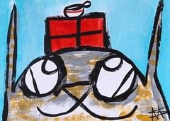 ACEO Cat Painting Tabby Collectible Holiday Folk Art By Samantha McLean